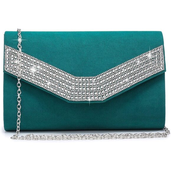 Women's Green Evening Formal Party Clutches Cocktail Prom Velvet Handbags - Picture 1 of 5
